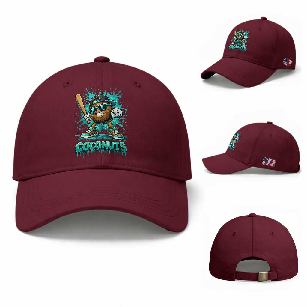 Baseball Coconut Baseball Cap Funny Graffiti Splatter Sports TS10 Baseball Cap Universal Fit Maroon Print Your Wear
