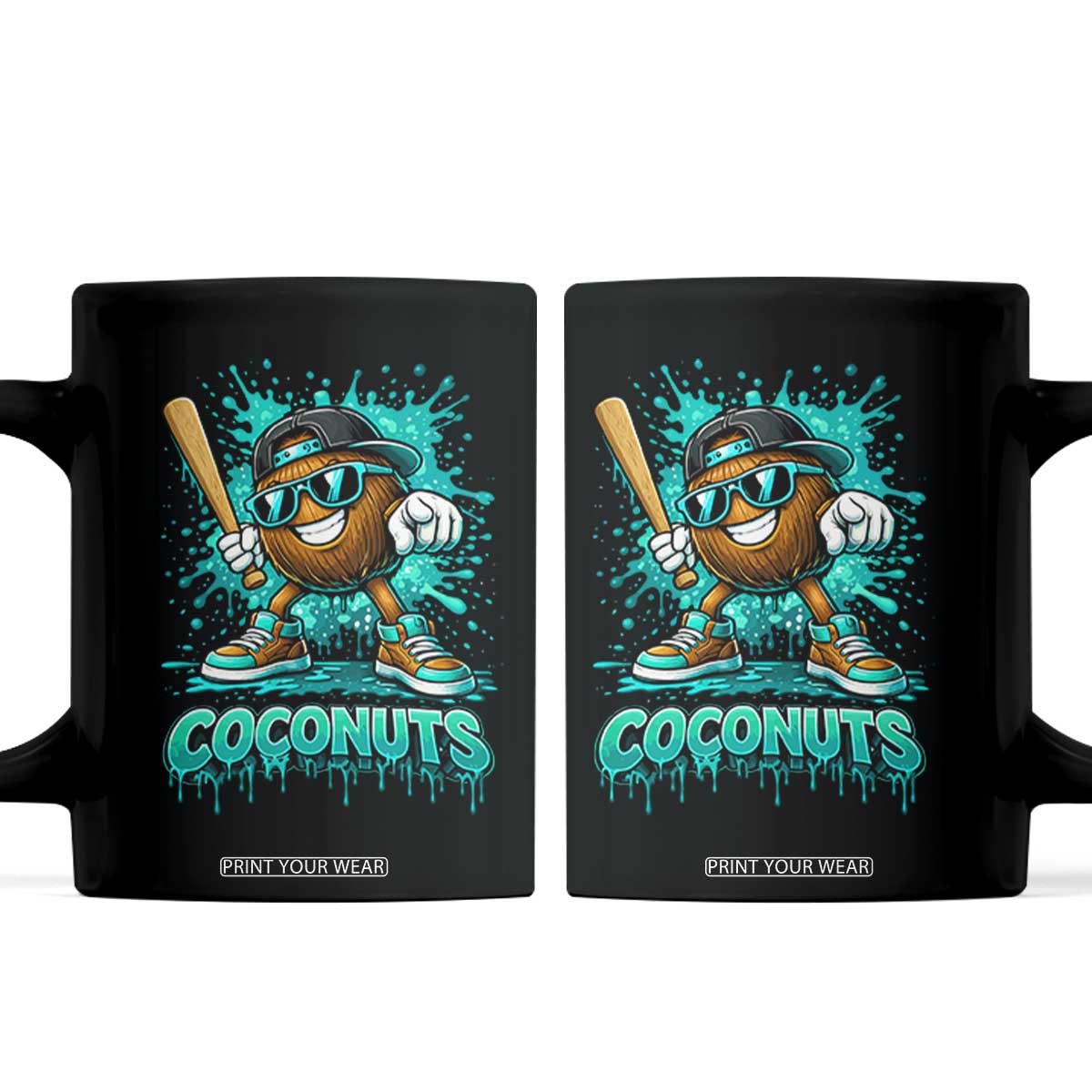 Baseball Coconut Coffee Mug Funny Graffiti Splatter Sports TS10 Black Print Your Wear