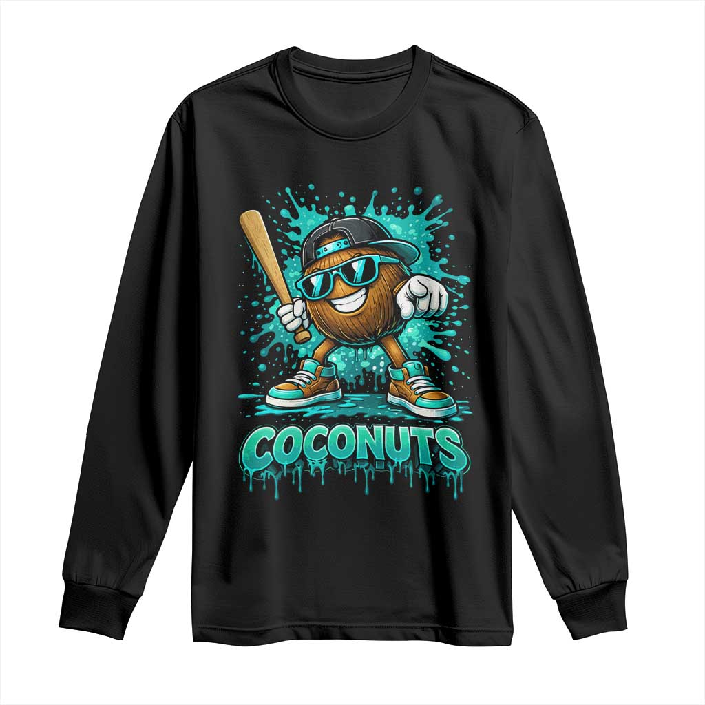 Baseball Coconut Long Sleeve Shirt Funny Graffiti Splatter Sports TS10 Black Print Your Wear
