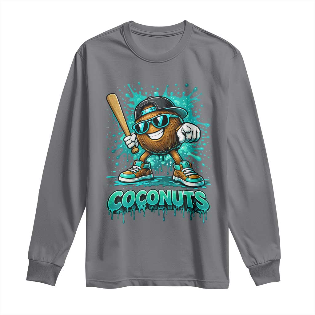 Baseball Coconut Long Sleeve Shirt Funny Graffiti Splatter Sports TS10 Charcoal Print Your Wear