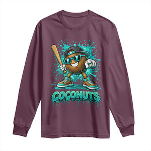Baseball Coconut Long Sleeve Shirt Funny Graffiti Splatter Sports TS10 Maroon Print Your Wear