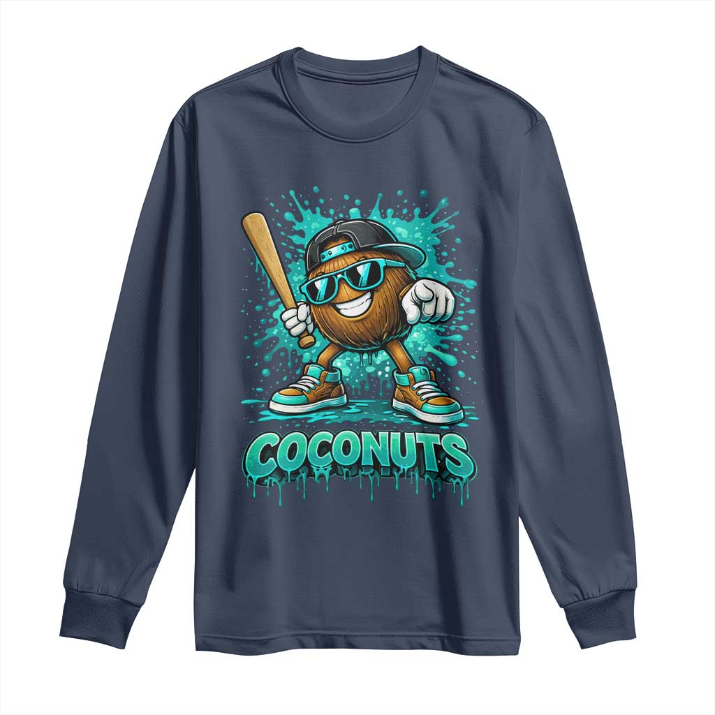 Baseball Coconut Long Sleeve Shirt Funny Graffiti Splatter Sports TS10 Navy Print Your Wear