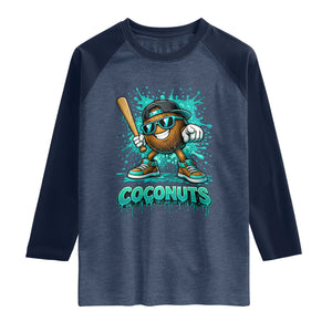 Baseball Coconut Raglan Shirt Funny Graffiti Splatter Sports TS10 Heather Denim Navy Print Your Wear
