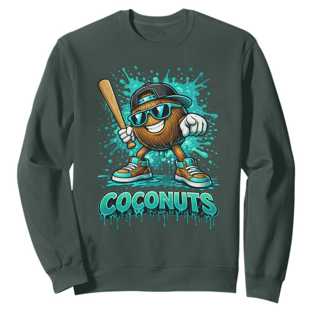Baseball Coconut Sweatshirt Funny Graffiti Splatter Sports TS10 Dark Forest Green Print Your Wear