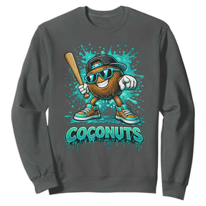 Baseball Coconut Sweatshirt Funny Graffiti Splatter Sports TS10 Dark Heather Print Your Wear