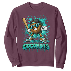 Baseball Coconut Sweatshirt Funny Graffiti Splatter Sports TS10 Maroon Print Your Wear