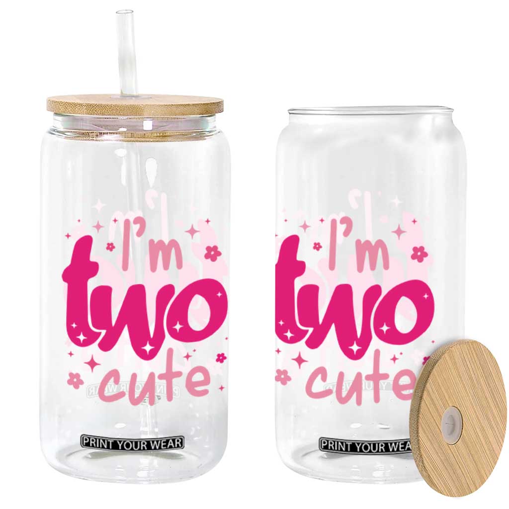 Two Birthday Girl Glass Can Pink 2nd Bday Im Two Cute TS10 Print Your Wear