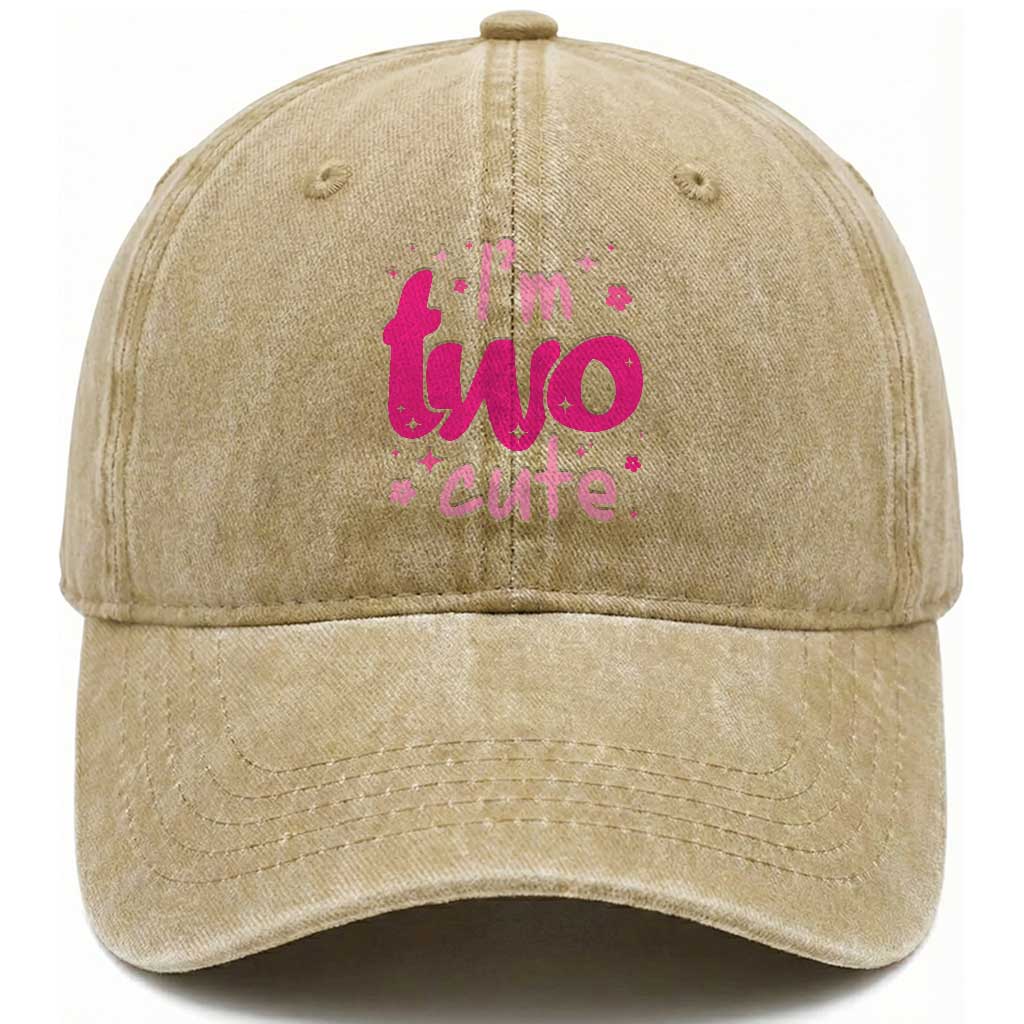 Two Birthday Girl Washed Cotton Baseball Cap Pink 2nd Bday Im Two Cute TS10 Print Your Wear