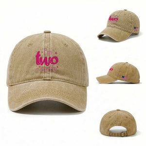 Two Birthday Girl Washed Cotton Baseball Cap Pink 2nd Bday Im Two Cute TS10 Washed Cap Universal Fit Khaki Print Your Wear