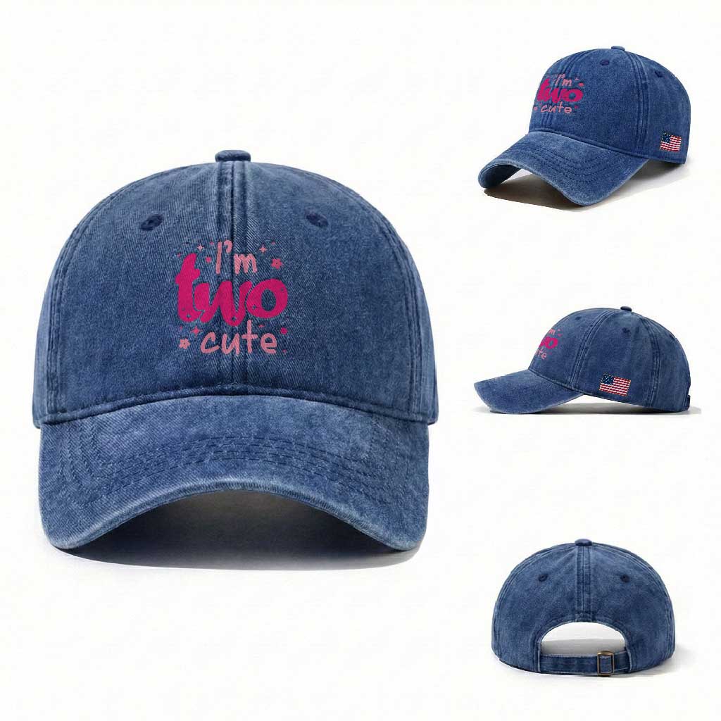 Two Birthday Girl Washed Cotton Baseball Cap Pink 2nd Bday Im Two Cute TS10 Washed Cap Universal Fit Royal Blue Print Your Wear
