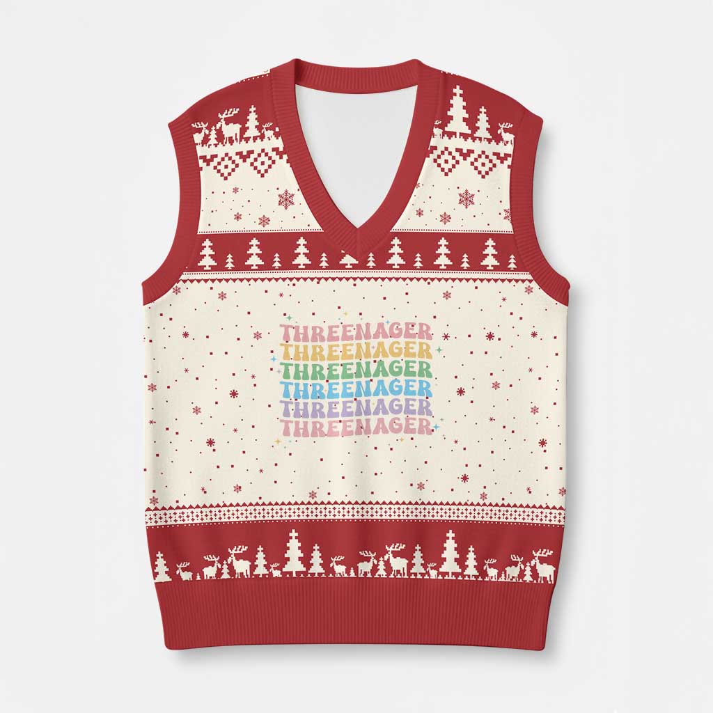 3rd Birthday V-Neck Knit Sweater Vest Toddler Threenager 3 Years Old Birthday Outfit TS10 Beige Red Print Your Wear