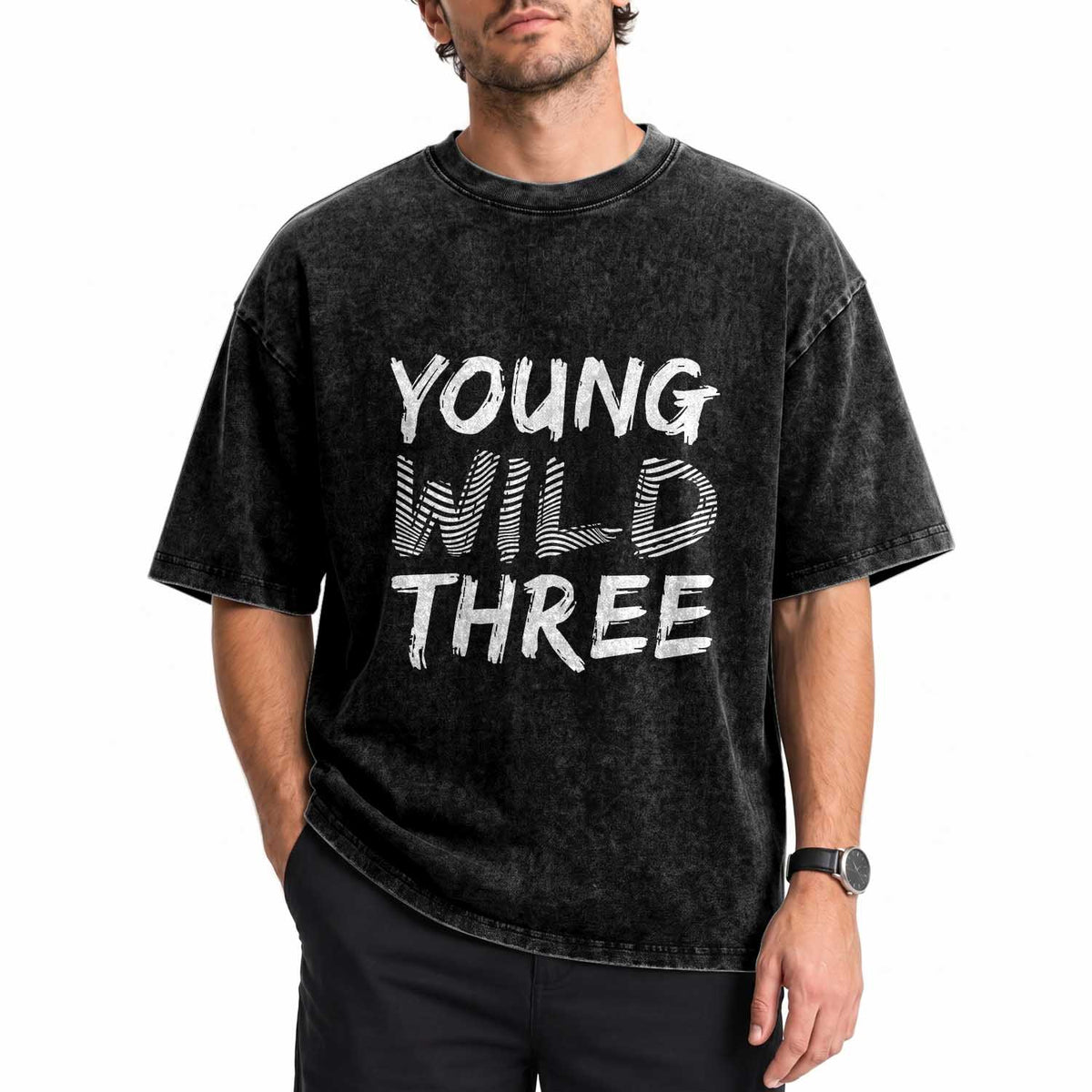 Toddler 3rd Birthday Washed Cotton T-Shirt Young Wild And Three