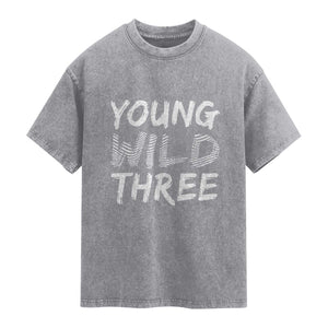 Toddler 3rd Birthday Washed Cotton T-Shirt Young Wild And Three