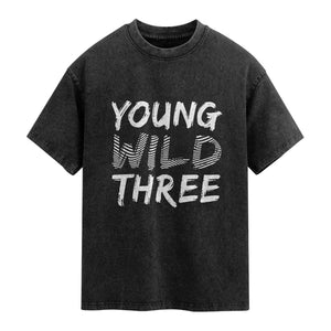Toddler 3rd Birthday Washed Cotton T-Shirt Young Wild And Three
