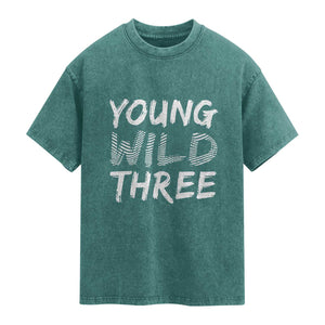 Toddler 3rd Birthday Washed Cotton T-Shirt Young Wild And Three