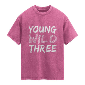 Toddler 3rd Birthday Washed Cotton T-Shirt Young Wild And Three