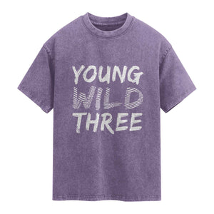 Toddler 3rd Birthday Washed Cotton T-Shirt Young Wild And Three