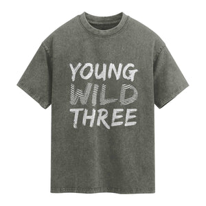 Toddler 3rd Birthday Washed Cotton T-Shirt Young Wild And Three
