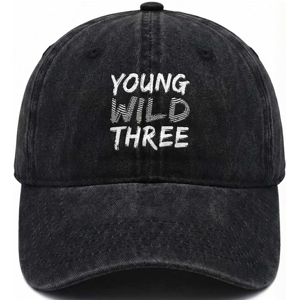 Toddler 3rd Birthday Washed Cotton Baseball Cap Young Wild And Three TS10 Print Your Wear