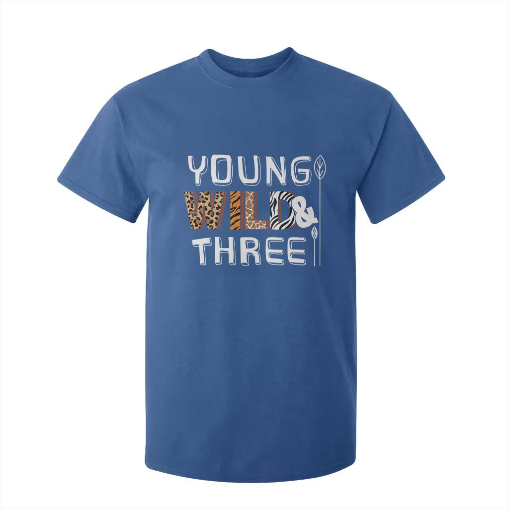 3rd Birthday T Shirt For Kid Young Wild And Three Safari Zoo Party TS10 Royal Blue Print Your Wear