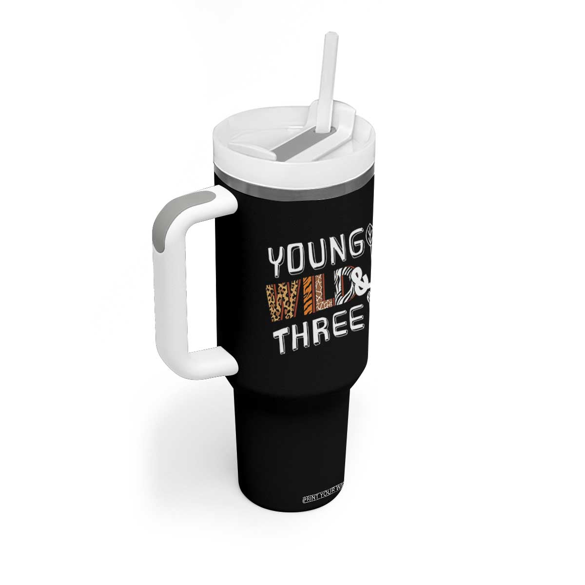 3rd Birthday Tumbler With Handle Young Wild And Three Safari Zoo Party TS10 Print Your Wear