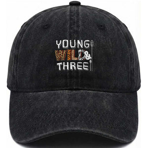 3rd Birthday Washed Cotton Baseball Cap Young Wild And Three Safari Zoo Party TS10 Print Your Wear