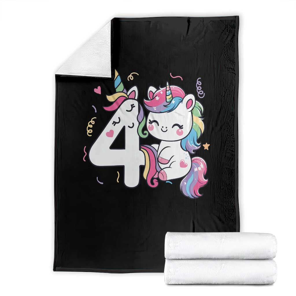 Unicorn 4th Birthday Throw Blanket 4 Years Old Birthday Outfit TS10 Black Print Your Wear