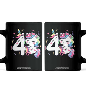 Unicorn 4th Birthday Coffee Mug 4 Years Old Birthday Outfit TS10 Black Print Your Wear