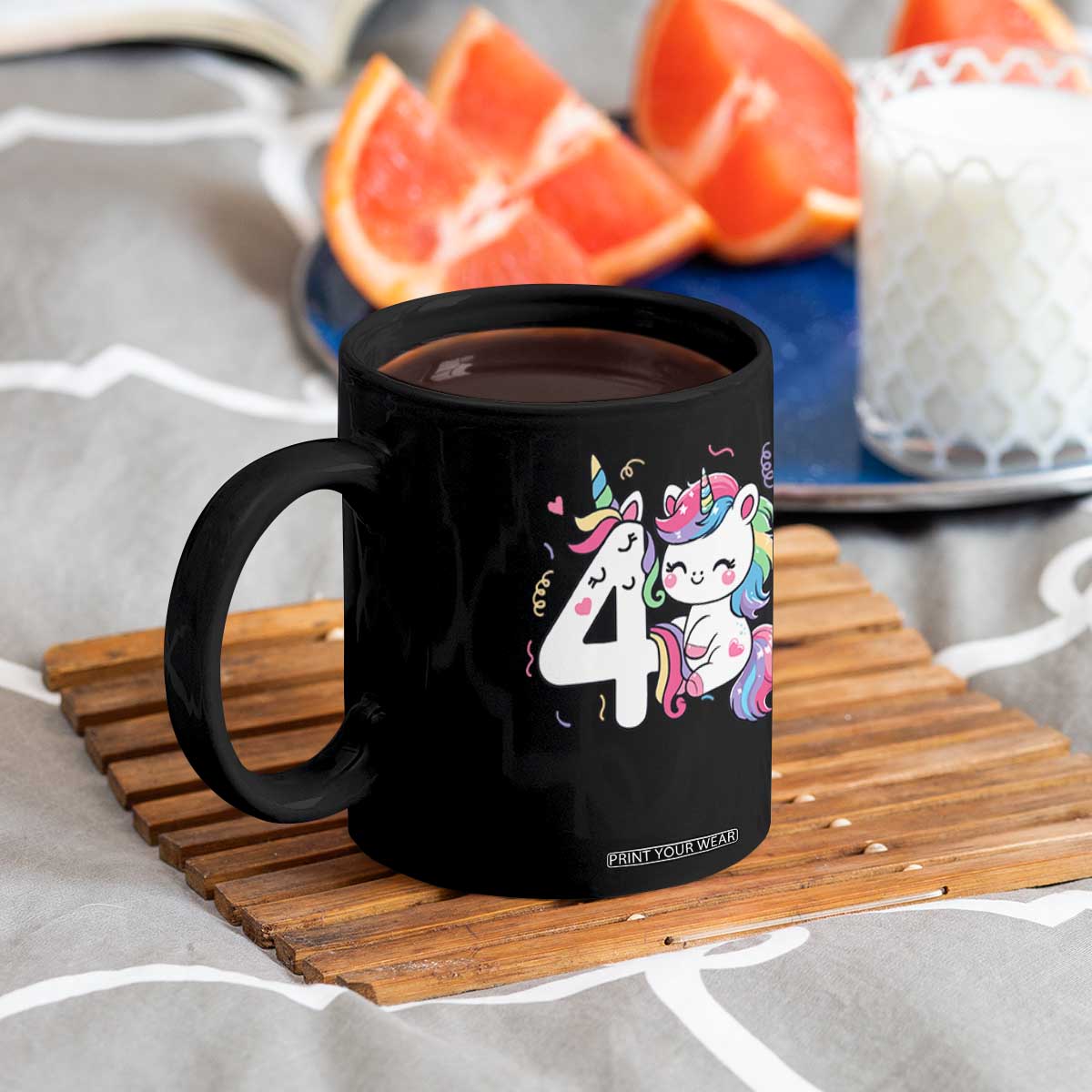 Unicorn 4th Birthday Coffee Mug 4 Years Old Birthday Outfit TS10 Print Your Wear