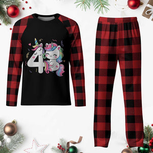 Unicorn 4th Birthday Plaid Pajama Set 4 Years Old Birthday Outfit TS10 Buffalo Plaid Print Your Wear