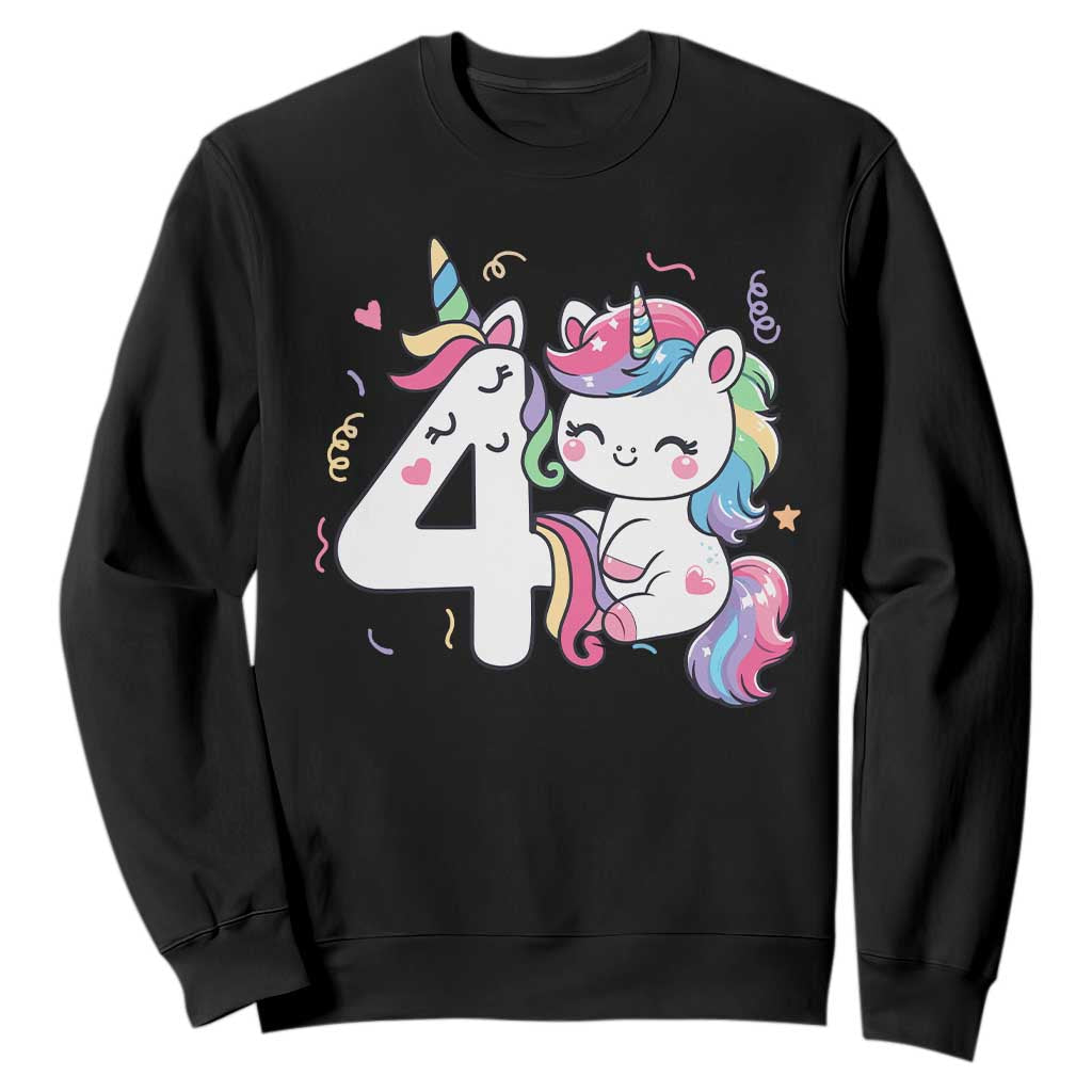 Unicorn 4th Birthday Sweatshirt 4 Years Old Birthday Outfit TS10 Black Print Your Wear