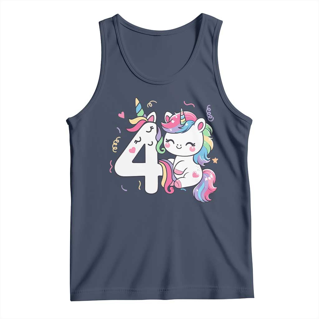 Unicorn 4th Birthday Tank Top 4 Years Old Birthday Outfit TS10 Navy Print Your Wear