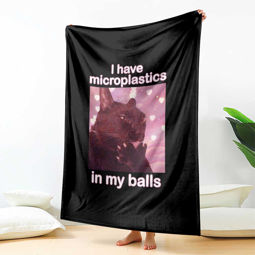 Funny Cat Meme Throw Blanket I Have Microplastics In My Balls Dank Meme TS10 Print Your Wear