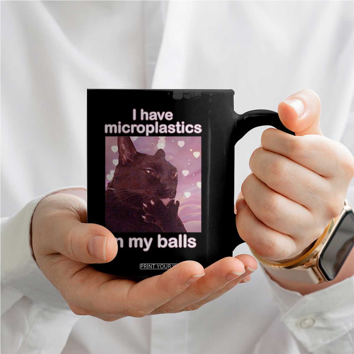 Funny Cat Meme Coffee Mug I Have Microplastics In My Balls Dank Meme TS10 Print Your Wear