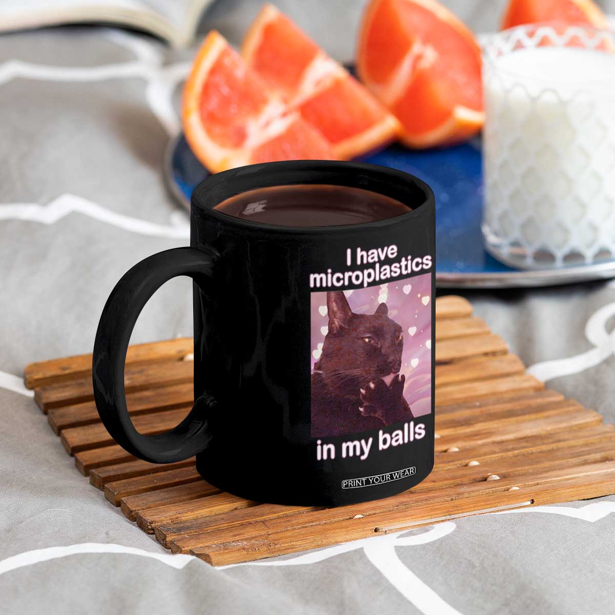 Funny Cat Meme Coffee Mug I Have Microplastics In My Balls Dank Meme TS10 Print Your Wear