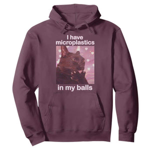 Funny Cat Meme Hoodie I Have Microplastics In My Balls Dank Meme TS10 Maroon Print Your Wear