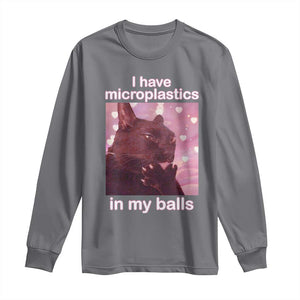 Funny Cat Meme Long Sleeve Shirt I Have Microplastics In My Balls Dank Meme TS10 Charcoal Print Your Wear