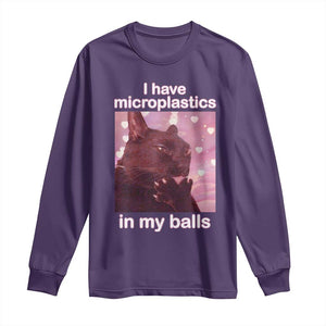 Funny Cat Meme Long Sleeve Shirt I Have Microplastics In My Balls Dank Meme TS10 Purple Print Your Wear
