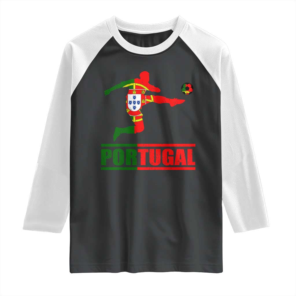 Portugal Soccer Raglan Shirt Portuguese Flag Futebol Football Player TS10 Black White Print Your Wear