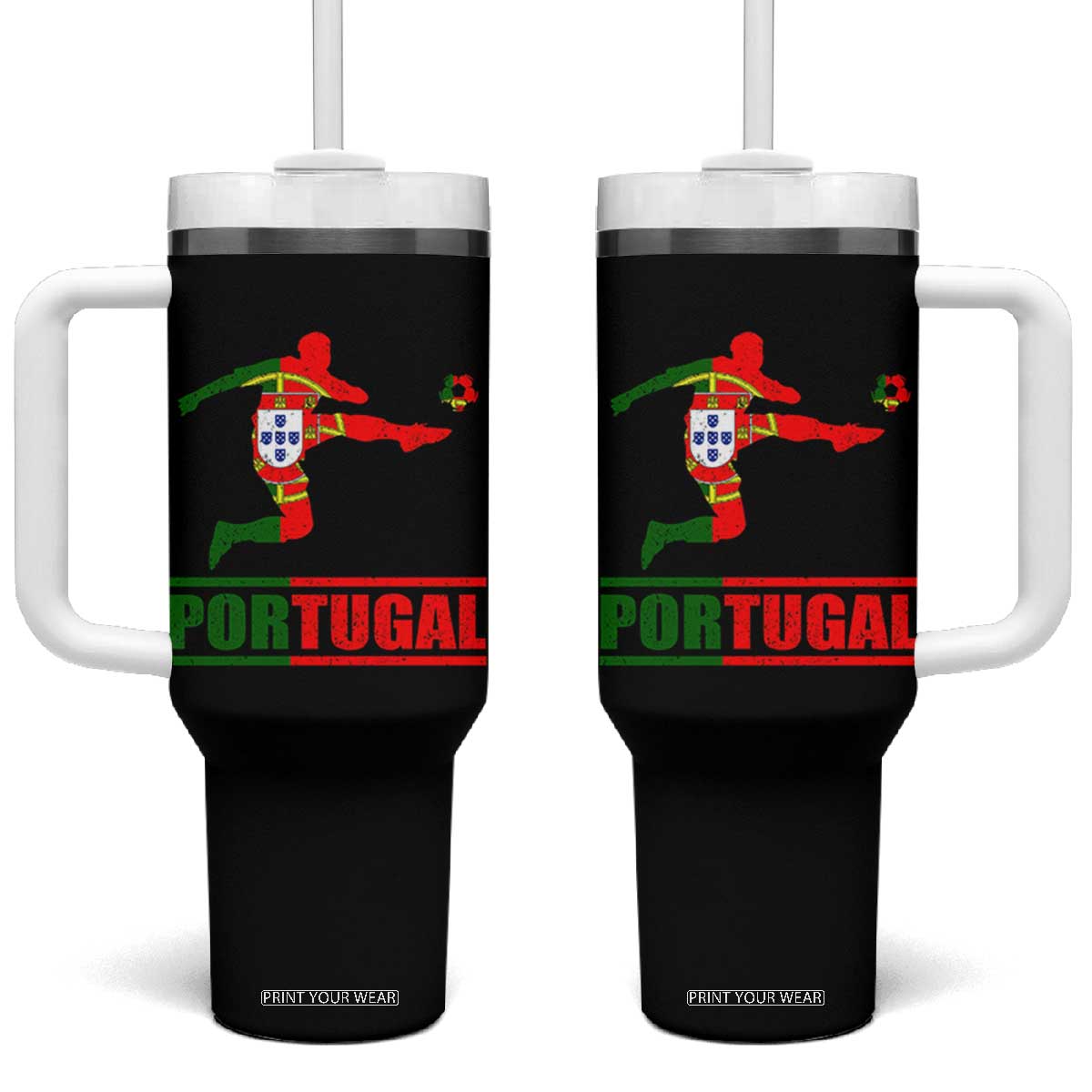 Portugal Soccer Tumbler With Handle Portuguese Flag Futebol Football Player TS10 One Size: 40 oz Black Print Your Wear