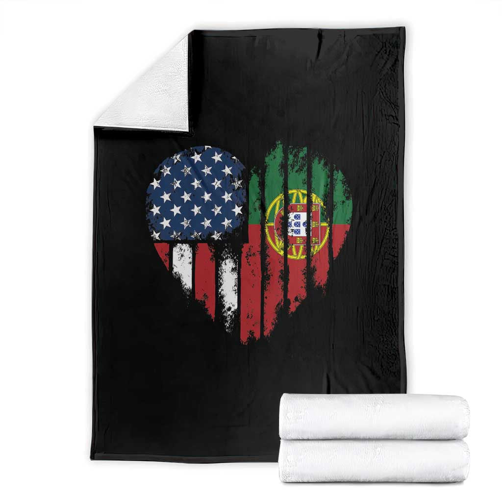 Half Portuguese American Flag Throw Blanket Portugal Roots USA Flag Immigrant Gifts TS10 Black Print Your Wear