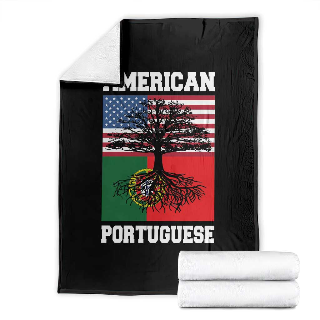 American Grown Portuguese Roots Throw Blanket Distressed Tree Portugal USA Flag TS10 Black Print Your Wear