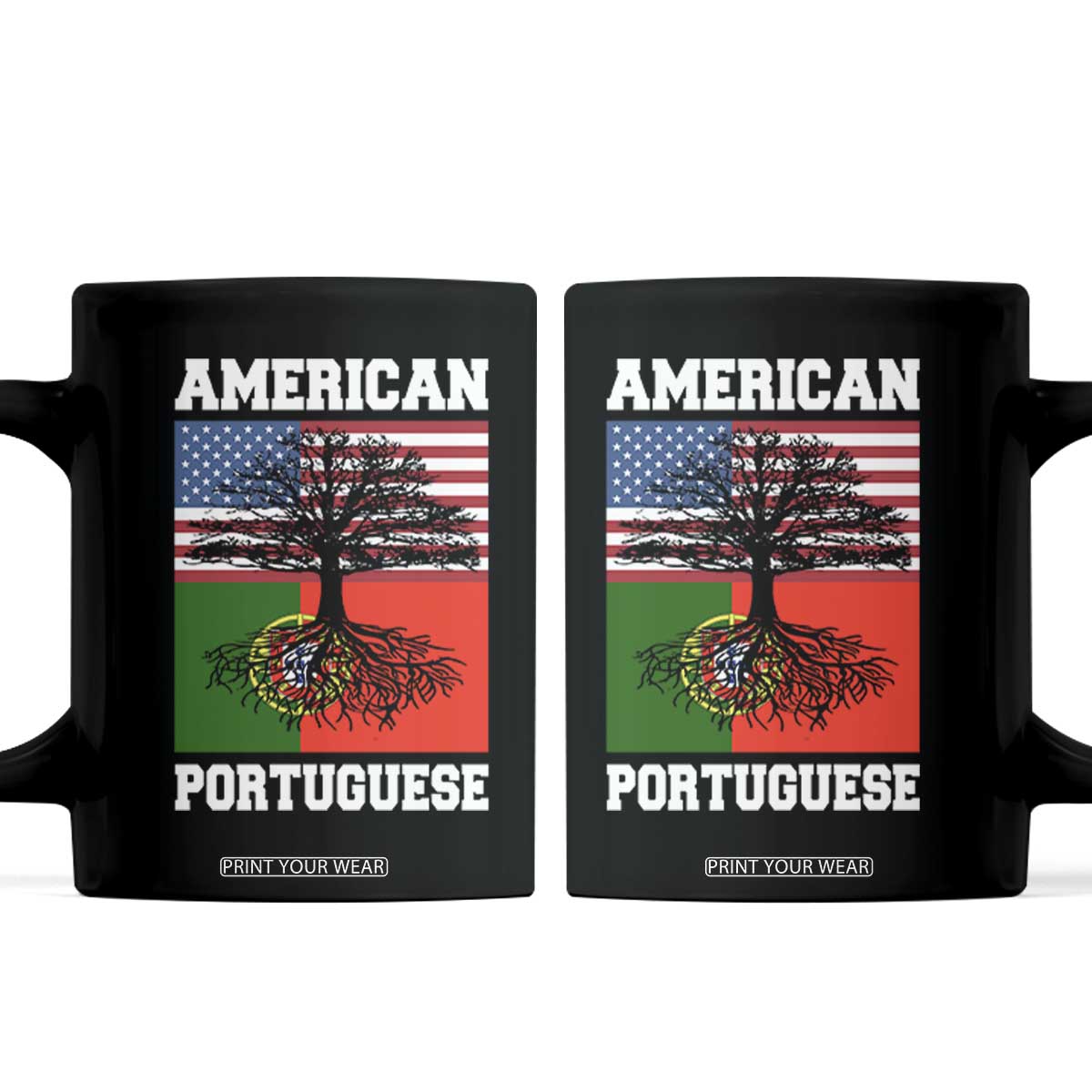 American Grown Portuguese Roots Coffee Mug Distressed Tree Portugal USA Flag TS10 Black Print Your Wear