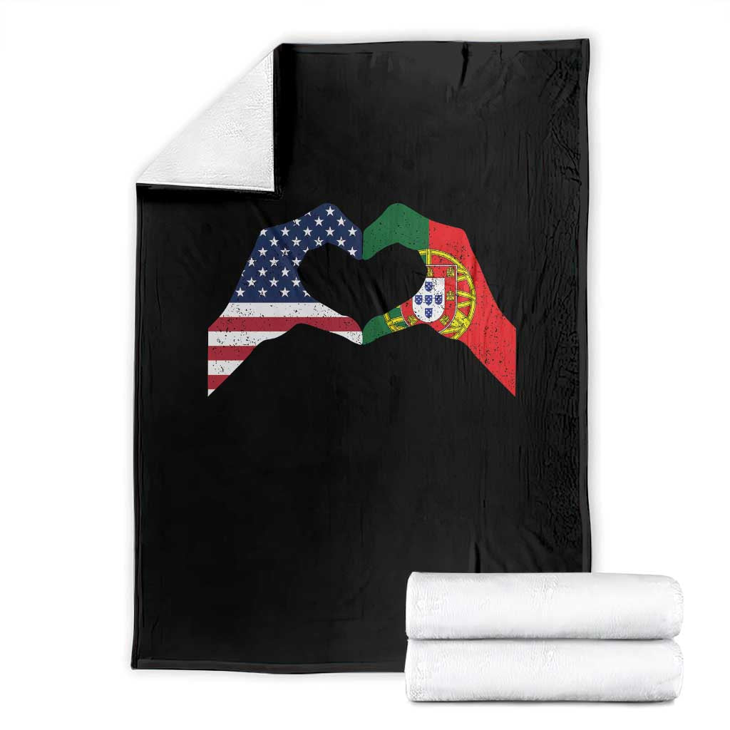 Portuguese American Flag Throw Blanket Vintage Portugal USA Flag Heart TS10 Black Print Your Wear