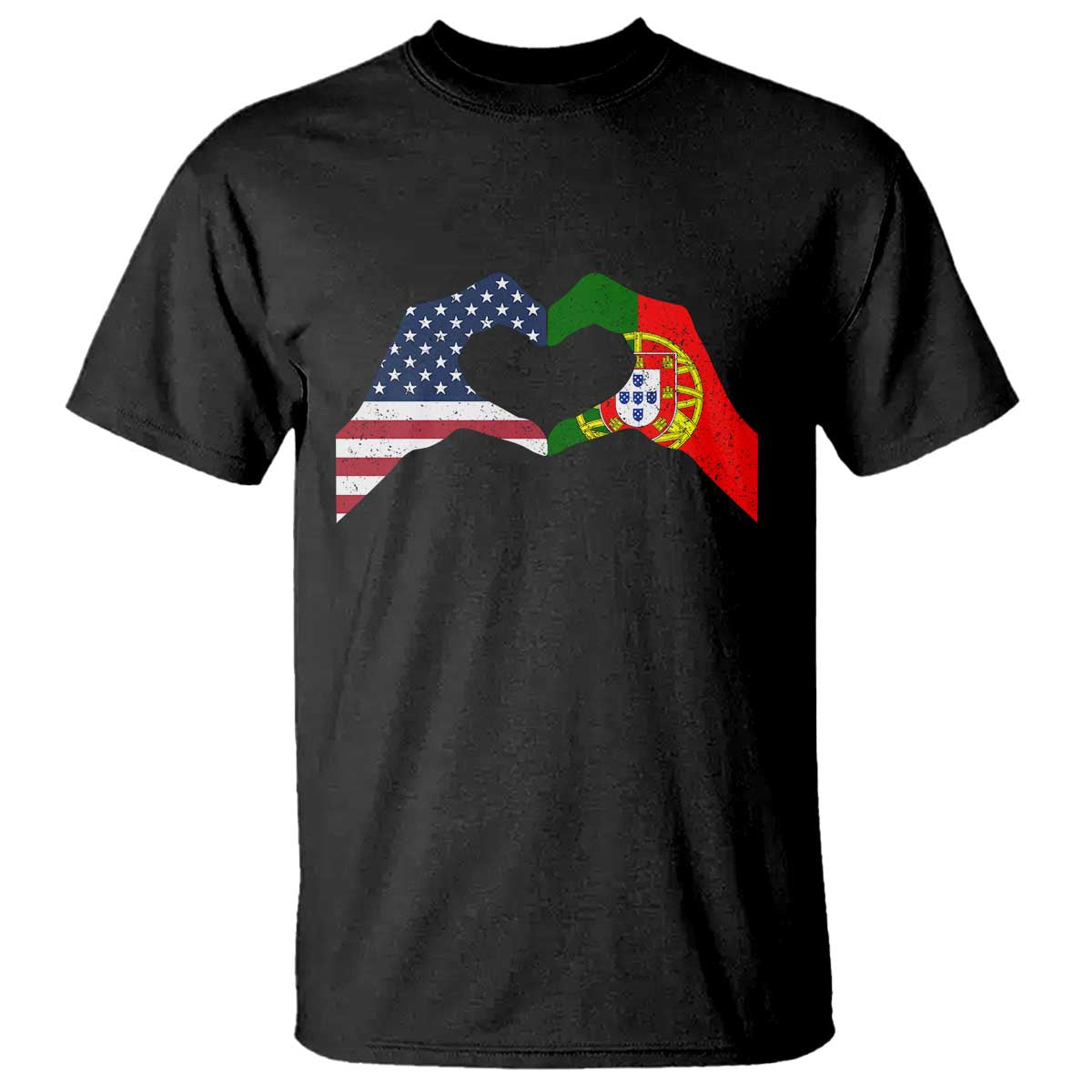 Portuguese American Flag T Shirt Vintage Portugal USA Flag Heart TS10 Black Print Your Wear