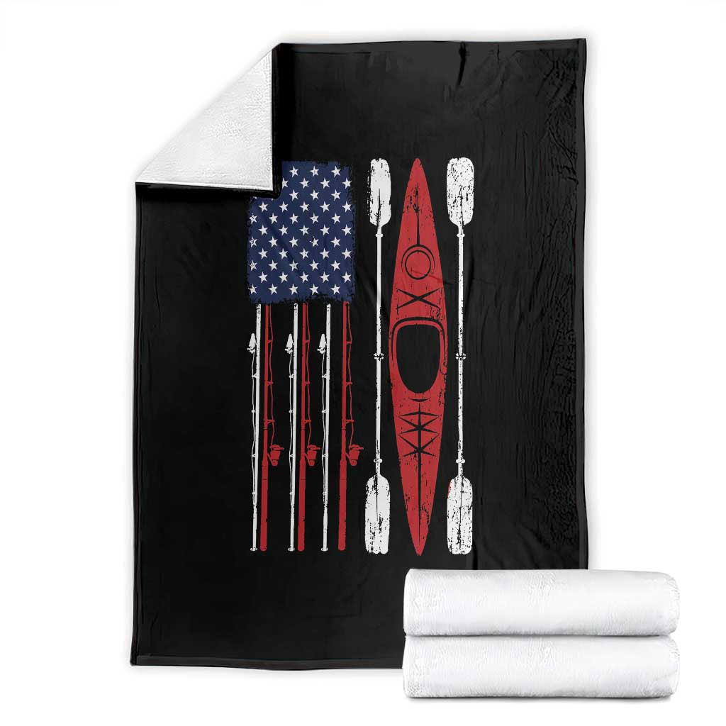 American Flag Kayak Fishing Graphic Throw Blanket Patriotic Kayaker Fisherman TS10 Black Print Your Wear