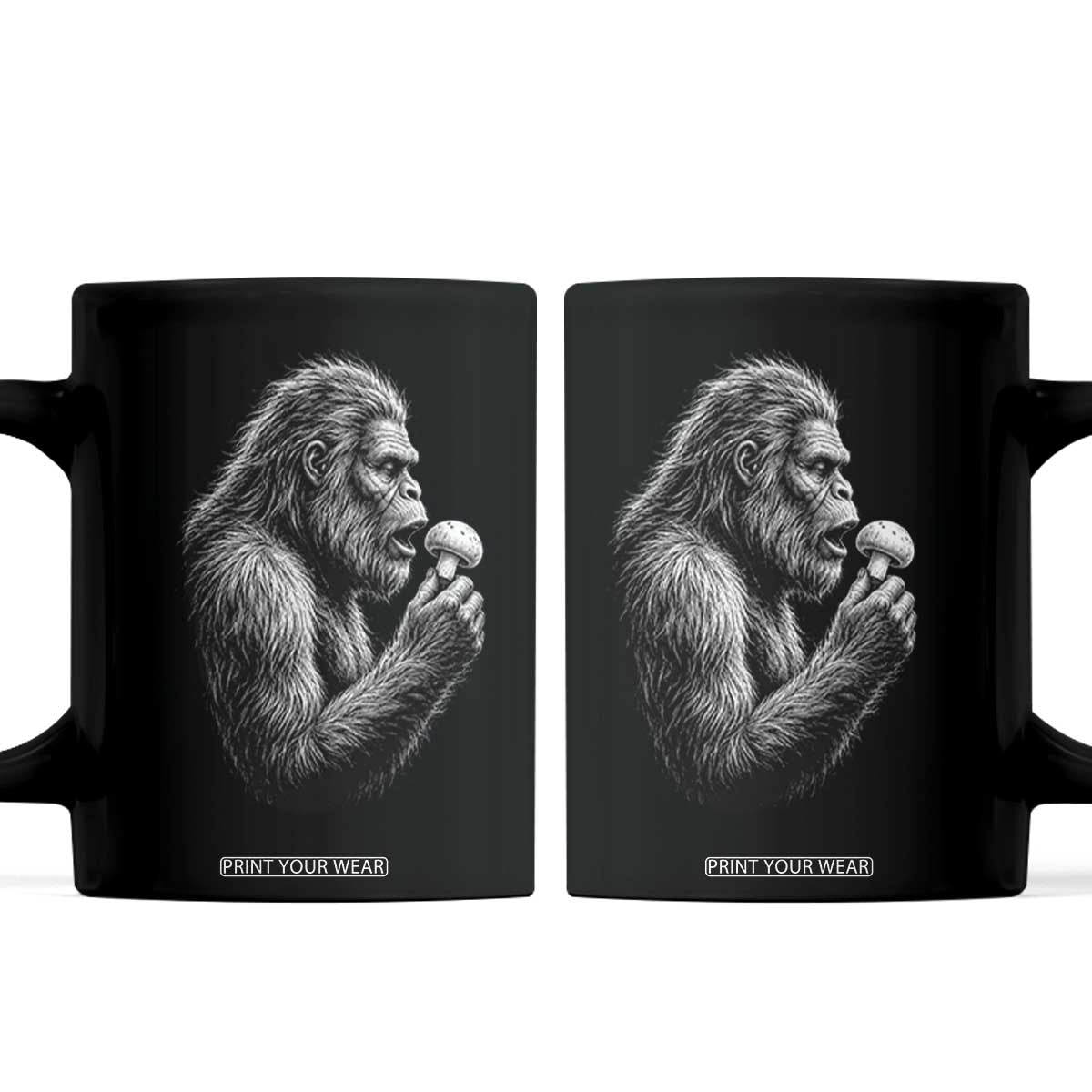 Bigfoot Mushroom Coffee Mug Vintage Sasquatch Art Mystical Nature Lover Retro TS10 Black Print Your Wear