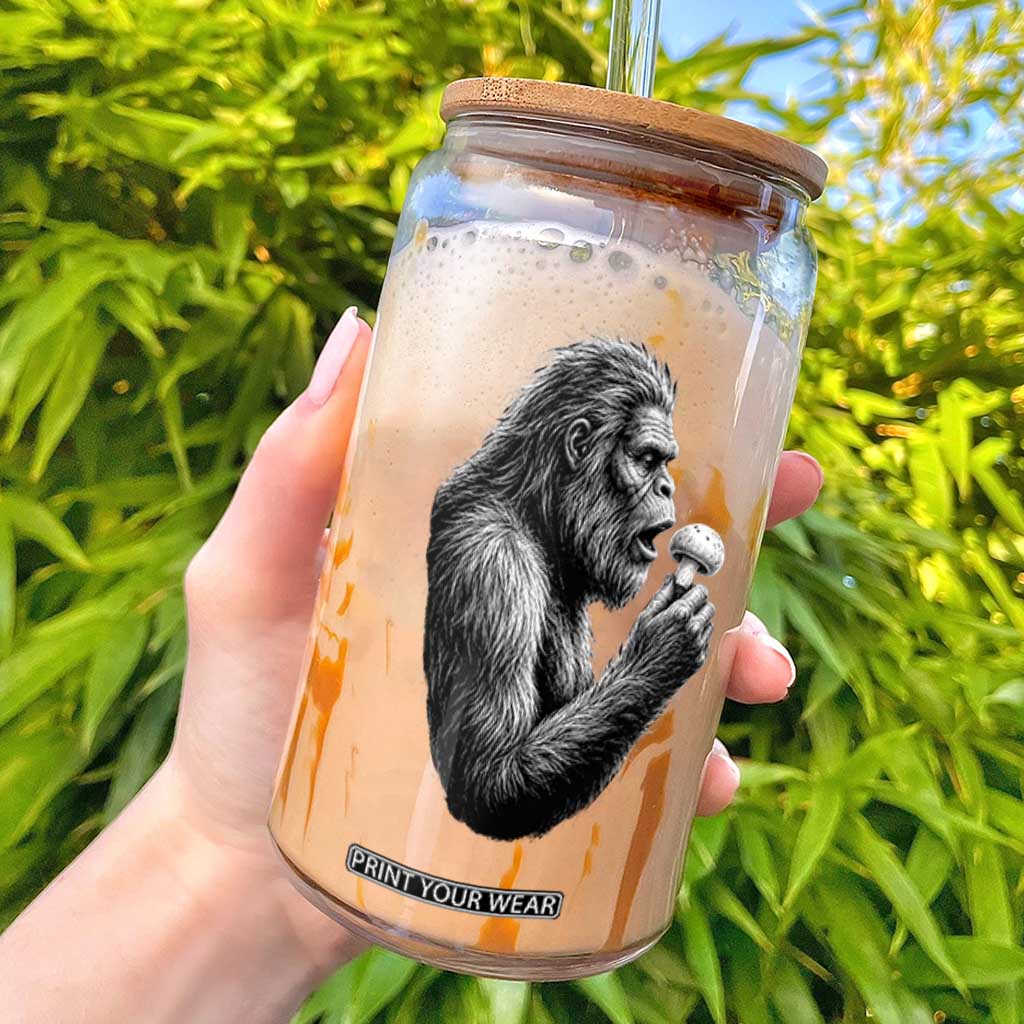 Bigfoot Mushroom Glass Can Vintage Sasquatch Art Mystical Nature Lover Retro TS10 Black Print Your Wear