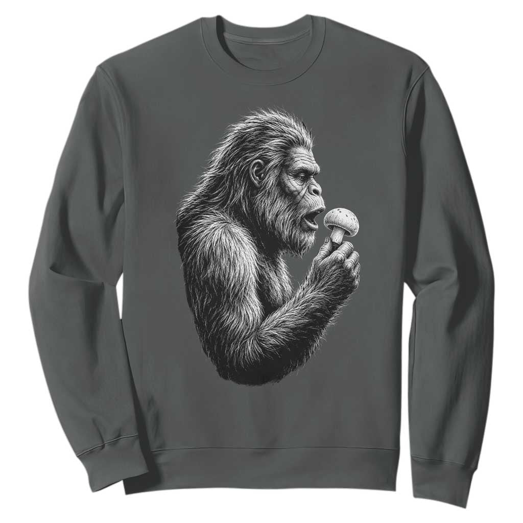 Bigfoot Mushroom Sweatshirt Vintage Sasquatch Art Mystical Nature Lover Retro TS10 Dark Heather Print Your Wear
