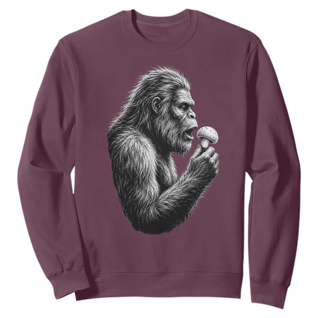 Bigfoot Mushroom Sweatshirt Vintage Sasquatch Art Mystical Nature Lover Retro TS10 Maroon Print Your Wear